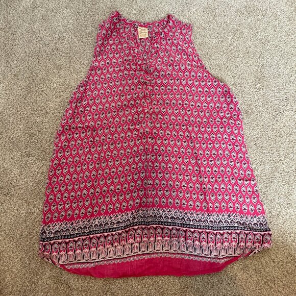 Faded Glory Tank Top Pink V-neck Patterned Light Weight Large - Picture 2 of 9
